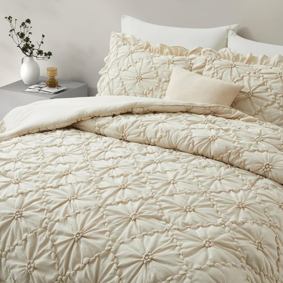 King Size Bed Comforter Set Gray Ruffle Grey Shabby Cottage Chic Pinch Bedding - Picture 8 of 8